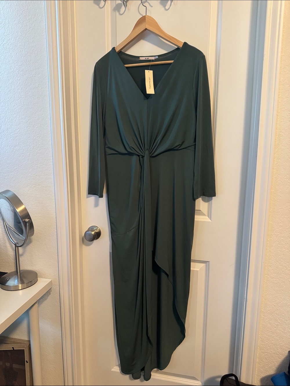 miami Forest Green Long Sleeve Twist Front Maxi Dress